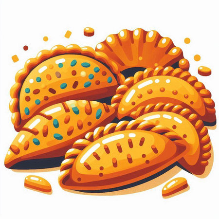 Illustration of a group of delicious pastries isolated on a white backgroundのイラスト素材