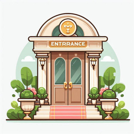 Elegant entrance to a restaurant. Vector illustration in flat styleのイラスト素材