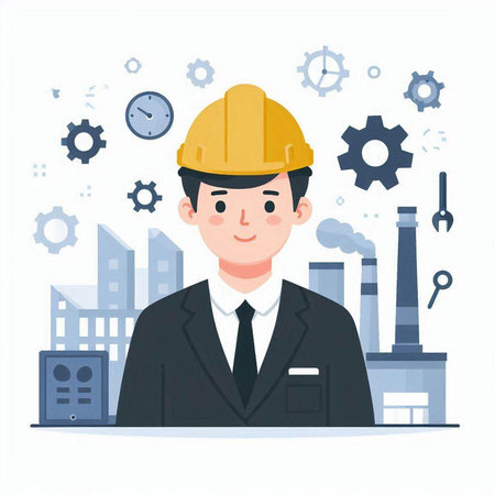 Engineer with helmet. Vector illustration in a flat cartoon style.のイラスト素材