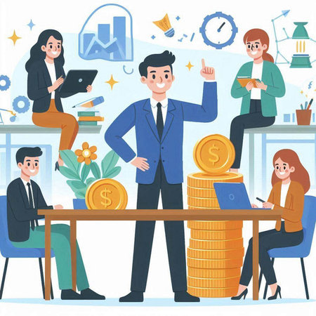 Business people in the office. Teamwork and finance. Vector illustrationのイラスト素材