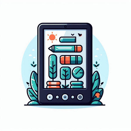 Smartphone with pencils. Vector illustration in flat cartoon style.のイラスト素材