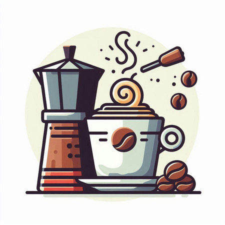 Coffee grinder and coffee beans, flat vector illustration.のイラスト素材