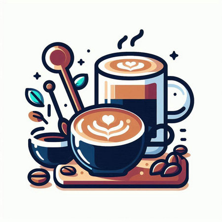 Coffee cup with latte art. Vector illustration in flat styleのイラスト素材
