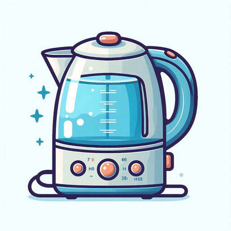 Electric kettle isolated on white background. Vector illustration in cartoon style.のイラスト素材