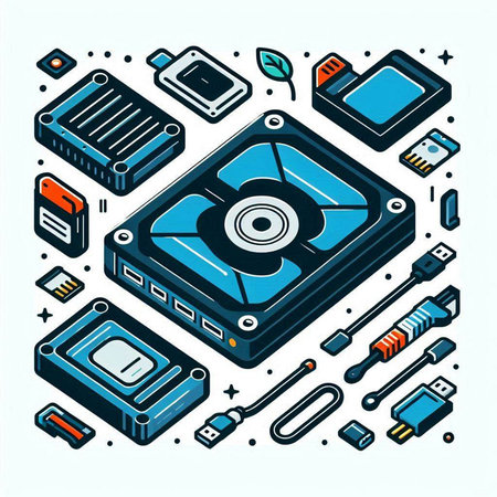 Vector isometric illustration of computer hardware on white background. Layers grouped for easy editing illustration. For your design.のイラスト素材