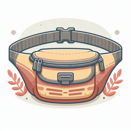 Illustration of a brown leather bag with a belt on a white backgroundのイラスト素材