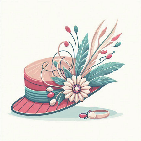 Illustration of a stylized summer hat with flowers and berries.のイラスト素材