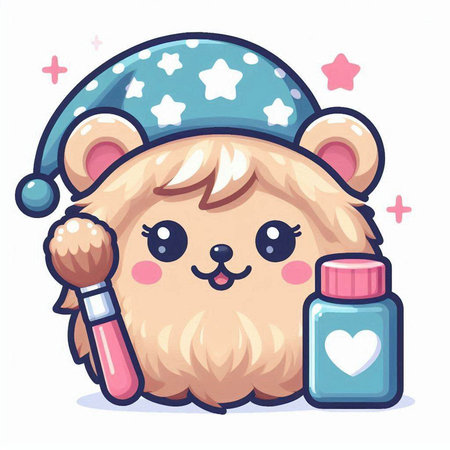 Cute bear in a cap with a bottle of cream. Vector illustrationのイラスト素材