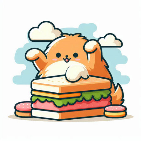 Cute dog with sandwich. Vector illustration of a dog with sandwich.のイラスト素材