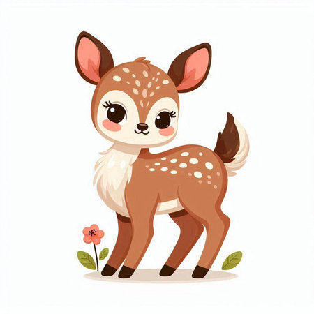 Cute little deer with flowers isolated on white background. Vector illustration.のイラスト素材