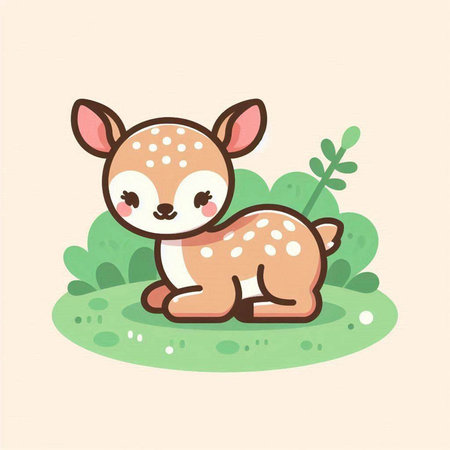Cute little baby deer sitting in the grass. Vector illustration.のイラスト素材