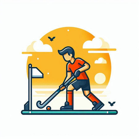 Man playing hockey. Flat style vector illustration. Isolated on white background.のイラスト素材