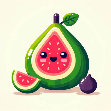 Funny cartoon fig fruit character isolated on white background. Vector illustration.のイラスト素材