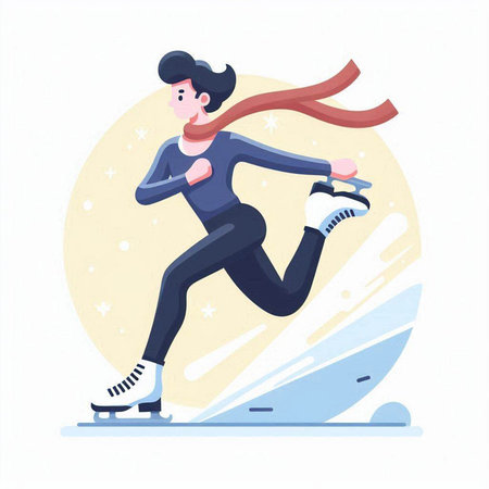 Figure skating. Young woman in sportswear on skates. Winter sport. Flat vector illustration.のイラスト素材