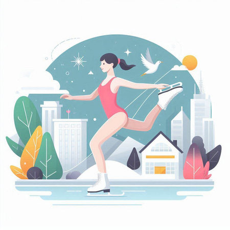 Woman skating in the park. Vector illustration in a flat style.のイラスト素材