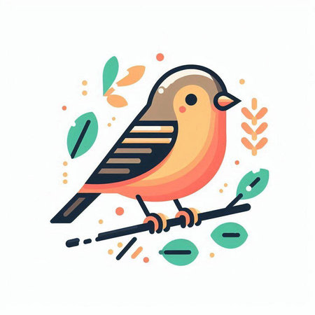 Cute little bird on a branch. Vector illustration in flat style.のイラスト素材