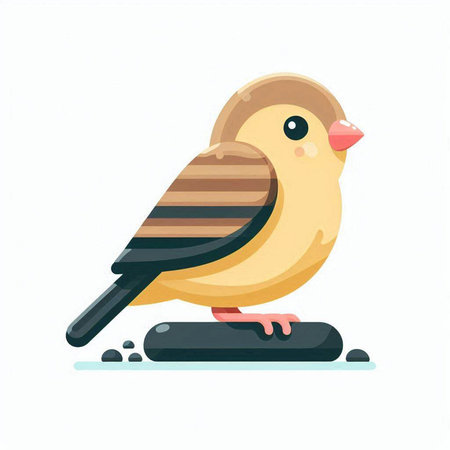Cute little bird sitting on a stone. Vector illustration in cartoon style.のイラスト素材