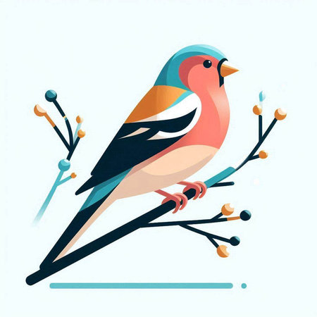 Vector illustration of a cute bullfinch on a branch with flowersのイラスト素材