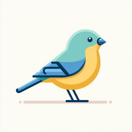 Vector illustration of a cute blue bird on a white background. Flat style.のイラスト素材
