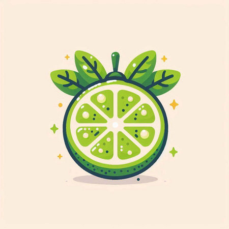 Lime fruit with green leaves. Vector illustration in flat style.のイラスト素材
