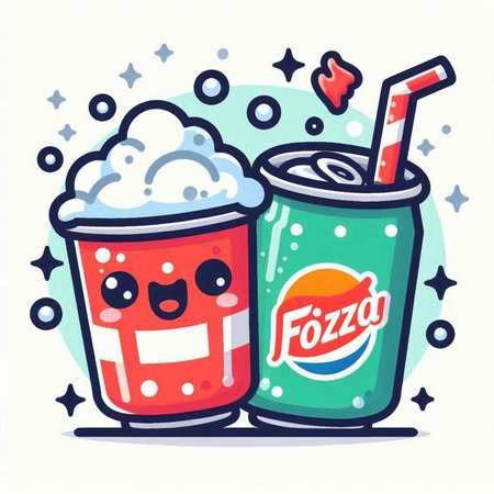 Cute cartoon soda drink with foam and straw. Vector illustration.のイラスト素材