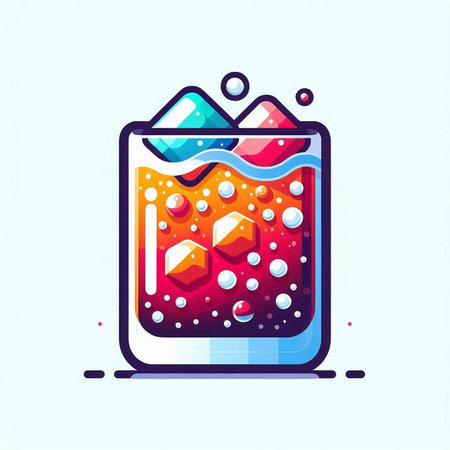 Colorful illustration of a glass of cola with ice cubes.のイラスト素材