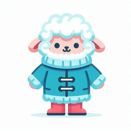 Cute sheep in winter clothes. Vector illustration in cartoon style.のイラスト素材