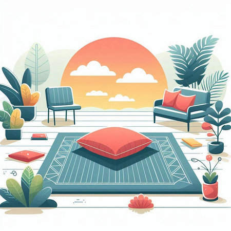 Modern terrace with furniture. Vector illustration in flat cartoon style.のイラスト素材