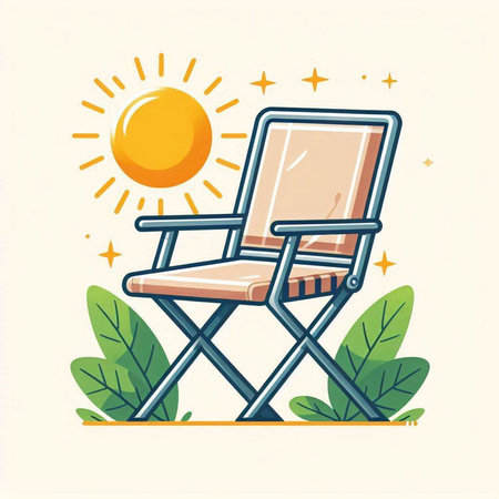 Illustration of a director's chair on a beach. Vector illustrationのイラスト素材