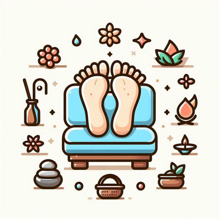 Spa salon and foot care. Vector illustration in line style.のイラスト素材