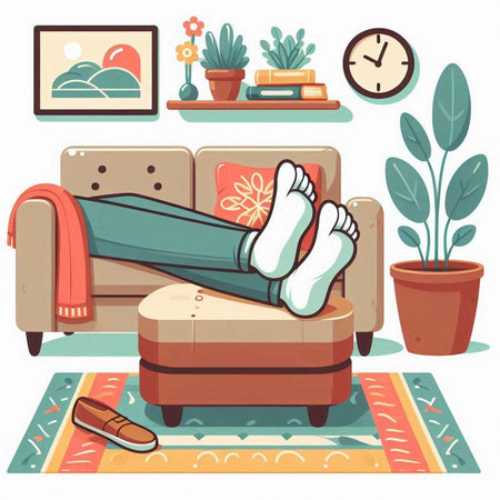 Vector illustration of a woman relaxing on a sofa in the living roomのイラスト素材