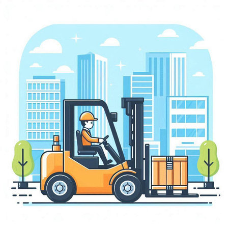 Forklift in the city. Modern flat design vector illustration.のイラスト素材