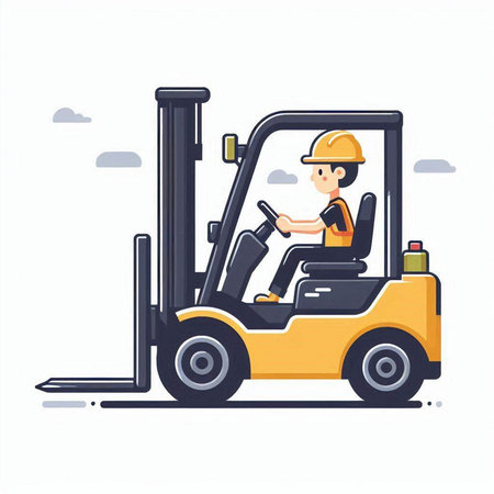 Forklift driver isolated on a white background. Vector illustration.のイラスト素材