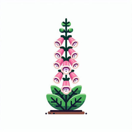 Digital foxglove flower. Vector illustration in flat cartoon style.のイラスト素材