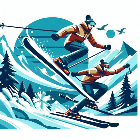 Skiing in the mountains. Winter sport. Vector illustration.のイラスト素材