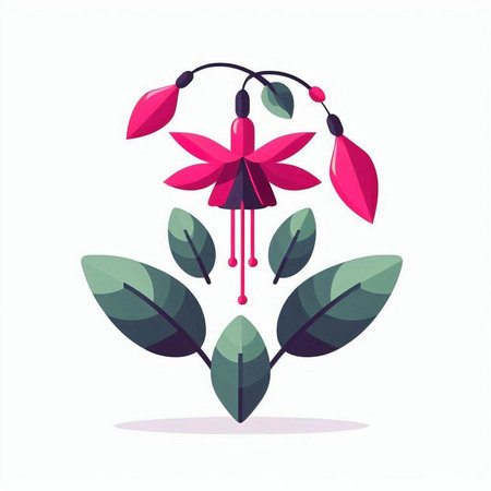 Fuchsia flower and leaves isolated on white background. Vector illustration.のイラスト素材
