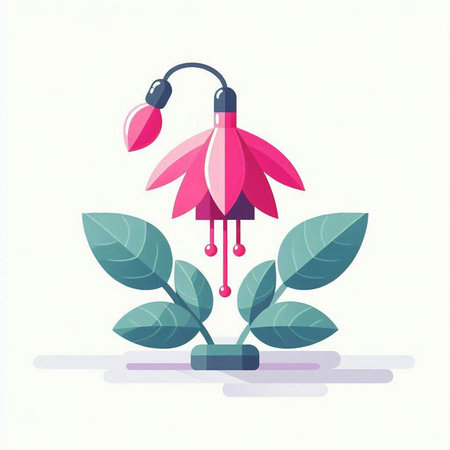 Fuchsia flower with earphones. Vector illustration in flat styleのイラスト素材