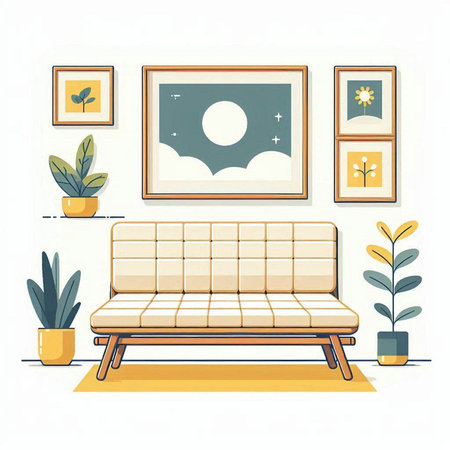 Sofa in the living room. Vector illustration in flat styleのイラスト素材