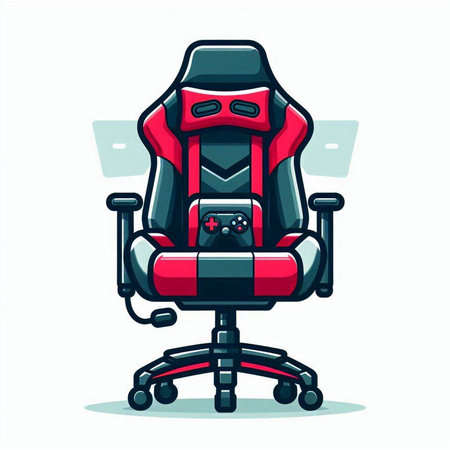 Cartoon vector illustration of a black office chair with a red seat.のイラスト素材