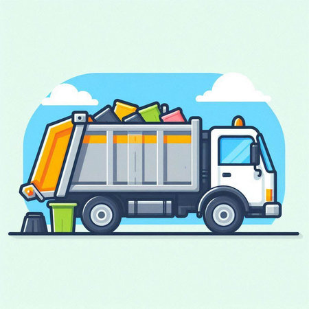 Garbage truck. Garbage container. Vector illustration in flat styleのイラスト素材