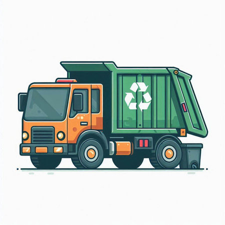Garbage truck isolated on white background. Flat style vector illustration.のイラスト素材