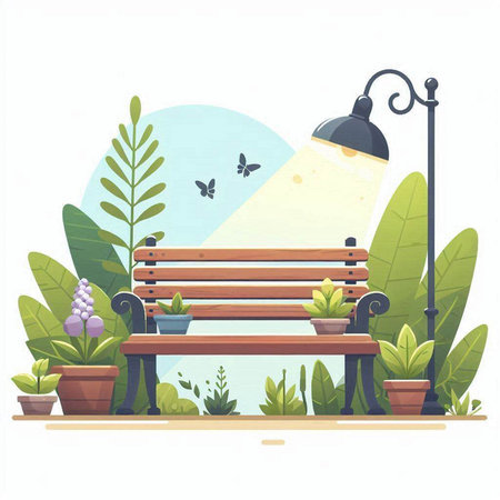 Wooden bench in the garden. Vector illustration on white background.のイラスト素材