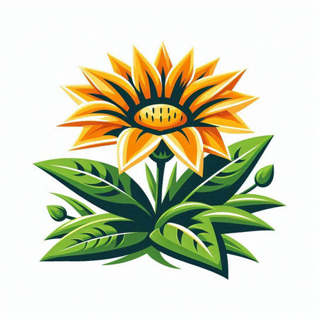 Sunflower with leaves isolated on a white background. Vector illustration.のイラスト素材