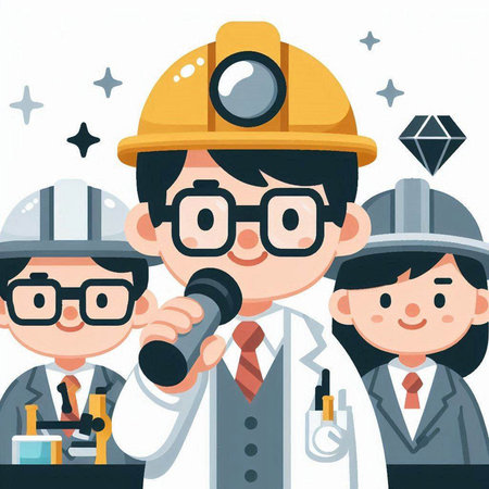 Engineer with a microphone and a team of engineers. Vector illustration.のイラスト素材