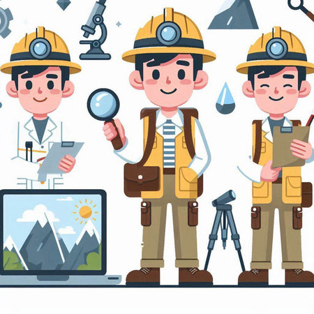 Engineer with equipment in flat style. Vector illustration of engineer with equipment.のイラスト素材