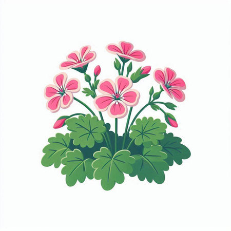Geranium flowers isolated on white background. Hand drawn vector illustration.のイラスト素材