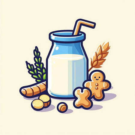 Milk in a glass jar and gingerbread cookies. Vector illustration.のイラスト素材