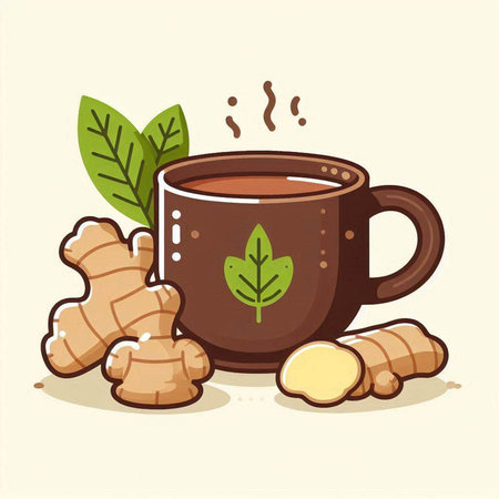 Cup of tea with ginger and ginger root. Vector illustration.のイラスト素材