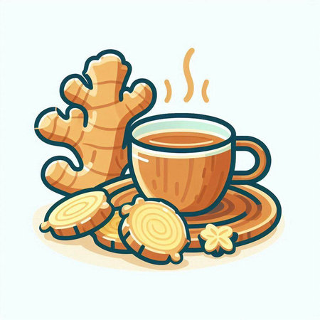 Cup of tea with ginger and ginger root. Vector illustration.のイラスト素材
