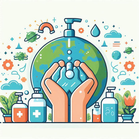 Coronavirus protection concept. Hand sanitizer gel dispenser. Vector illustrationのイラスト素材